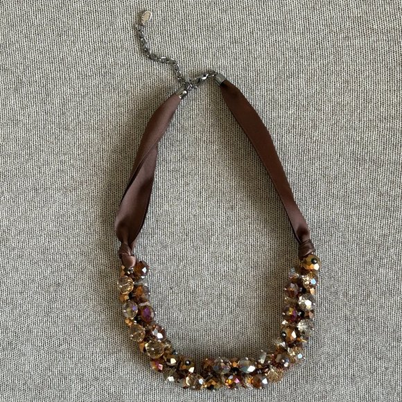 Ali-Khan New York Brown Beaded Satin Ribbon Short Necklace - Picture 1 of 12